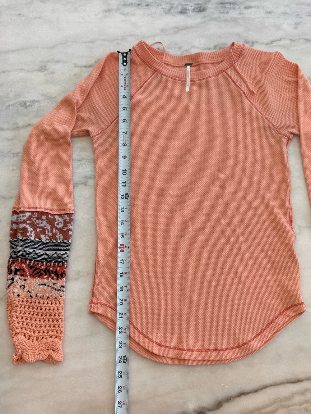 Free People In The Mix Cuff Thermal Top Desert Orange Combo Boho Women L